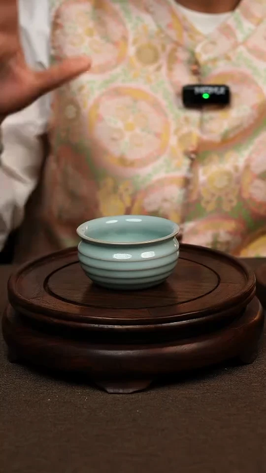 瓷片天青色全手玹纹杯80ml微瑕不带礼盒