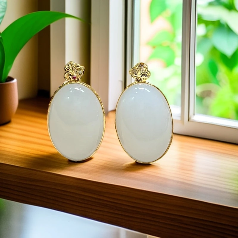 天然和田玉白玉吊坠18K金镶白度佳冰底细润30*20*12多样性发其一