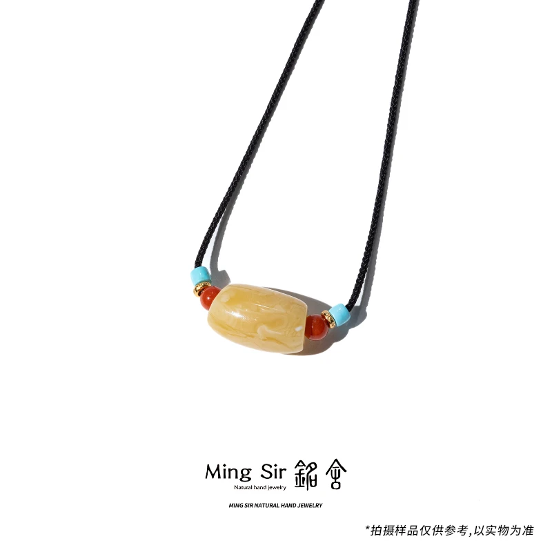 【铭舍 马蹄珠糯白吊坠新】天然俄料蜜蜡颈饰设计款（多样性发其一）