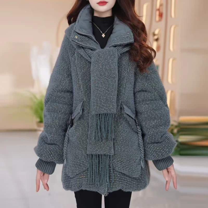 时尚宽松加厚羽绒服女冬季2025新款港风爆款中长款白鸭绒休闲外套