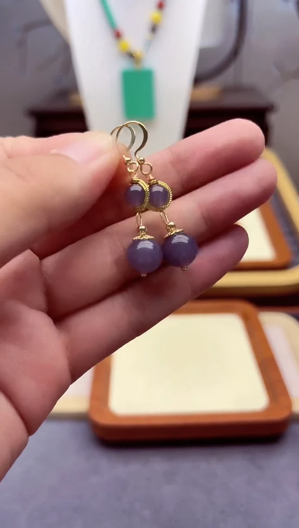 和田玉14K金镶嵌耳饰E310