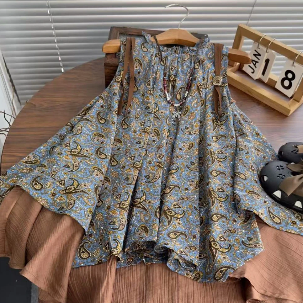 女童夏季森系连衣裙儿童韩版复古气质背心裙百搭碎花裙