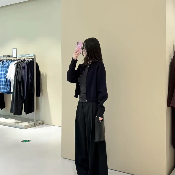 上衣百搭女装翻领常规款长袖时尚套装显瘦气质网红针织高腰