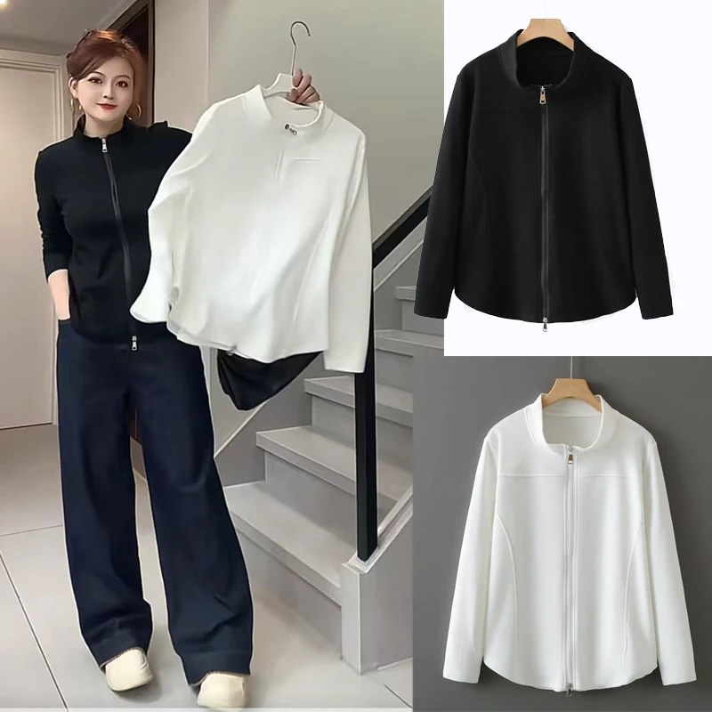 大码女装秋季薄款开衫拉链立领长袖卫衣显瘦百搭修身洋气上衣2528