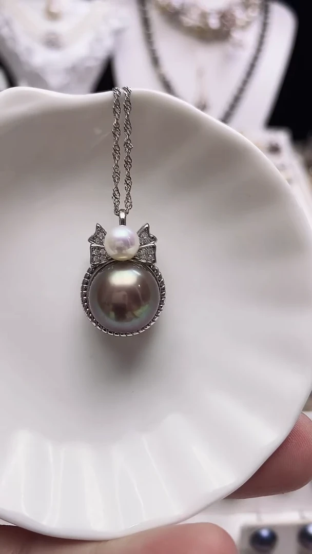 淡水珍珠银S925镶嵌颈饰淡水珍珠吊坠