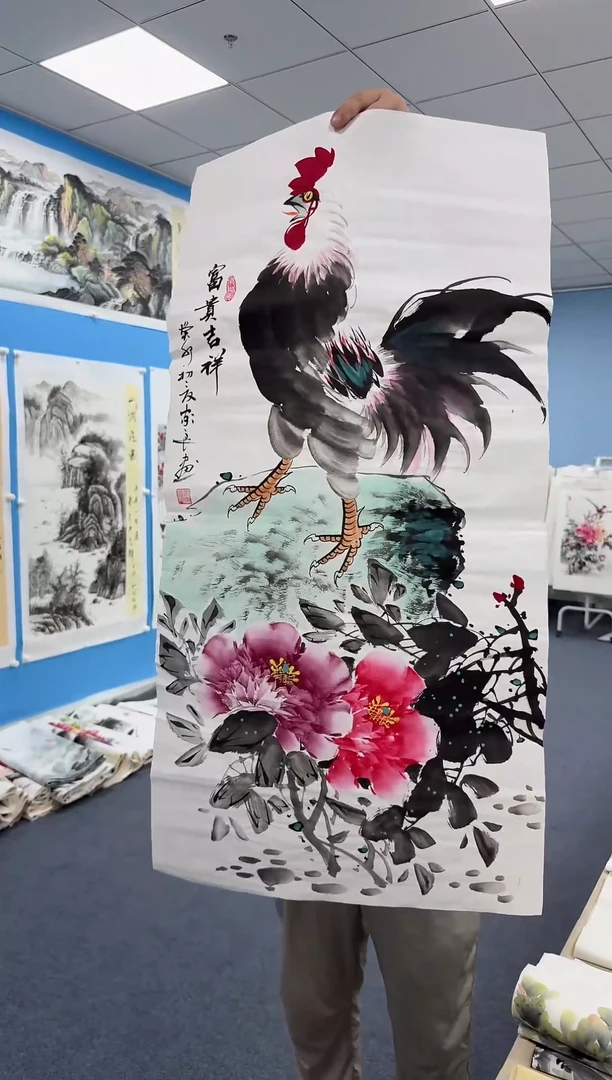 国画手绘作品/书法字画公鸡牡丹