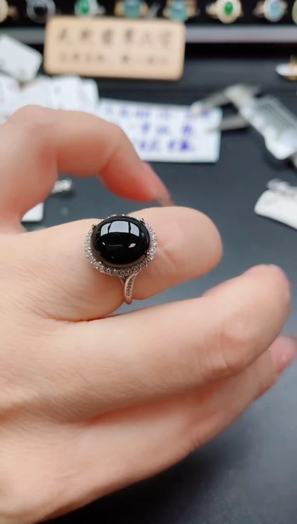 银S925镶嵌戒指翡翠1