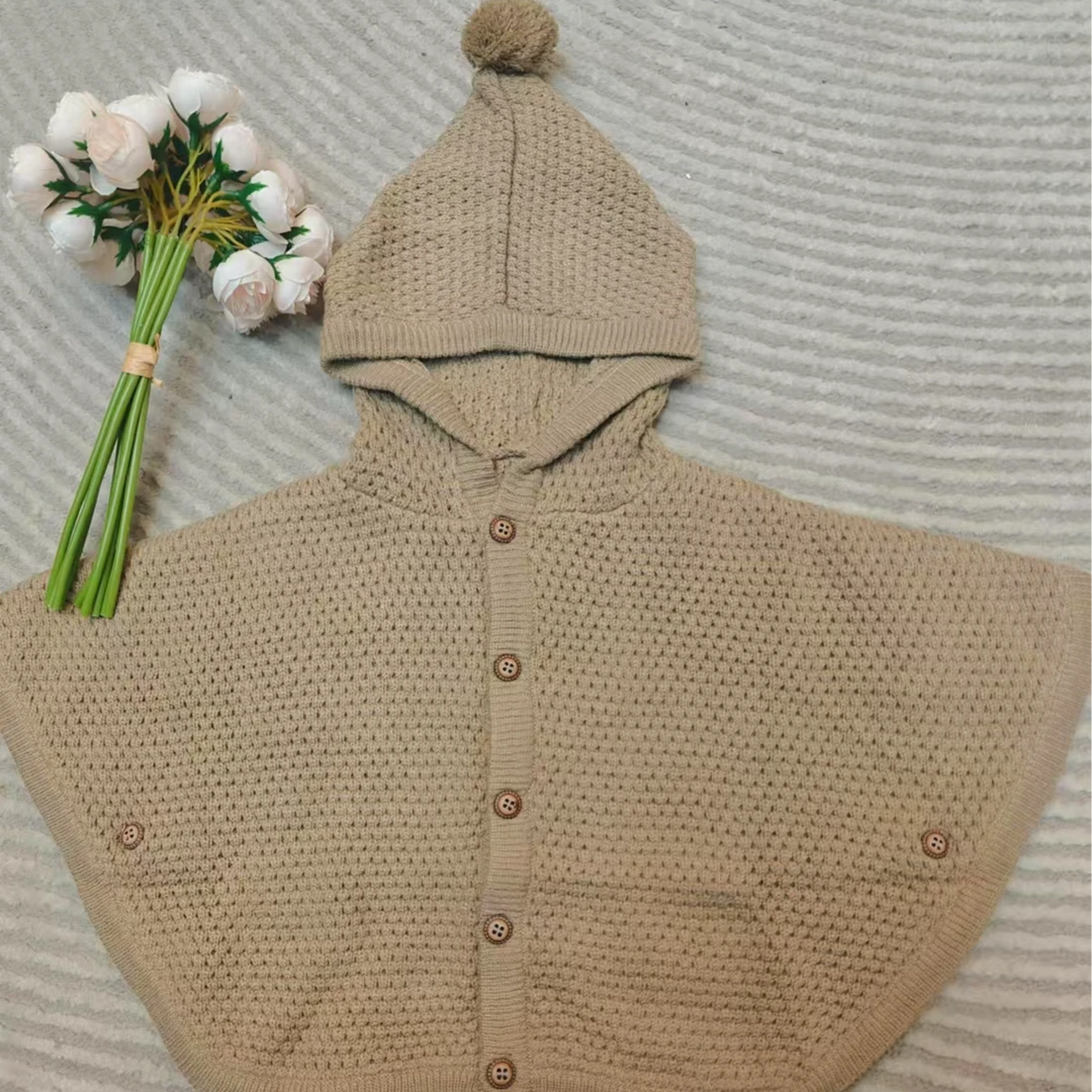 新款秋冬女童男童加厚时尚线衫开衫披风卫衣