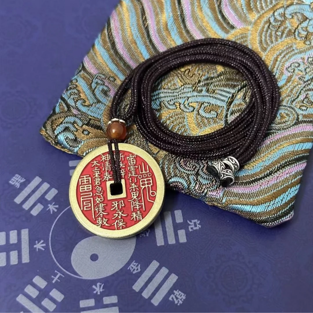 观内直发手工制作正宗山花钱黄铜中式挂件/吊坠山鬼铜钱吊坠精美