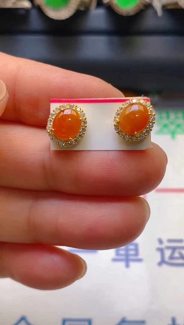 【闪购商品】翡翠耳饰银S925镶嵌天然A货翡翠1