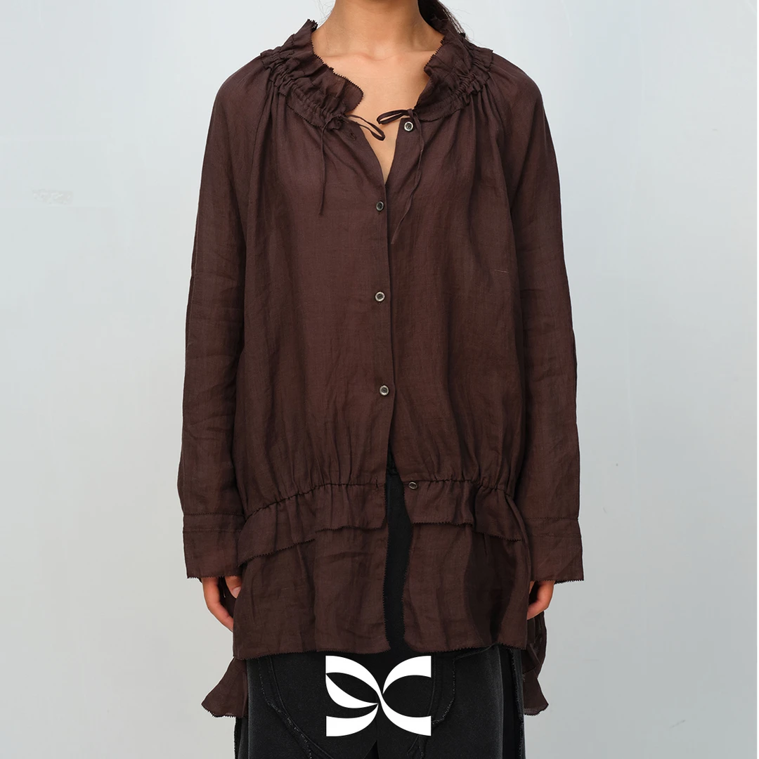 【茉舍】Square Circle方圆系带抽绳对丝工艺衬衫K2025AW005-890