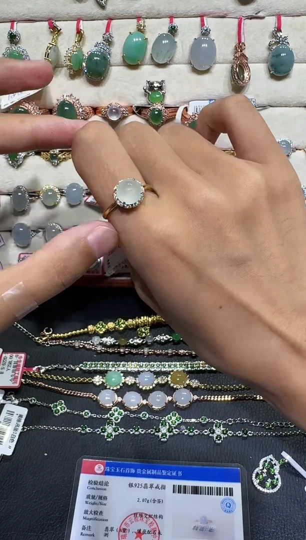 翡翠戒指银S925镶嵌戒指296