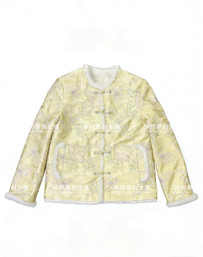 【梦境】双面双穿重工刺绣加厚外套女时尚保暖水貂毛外套