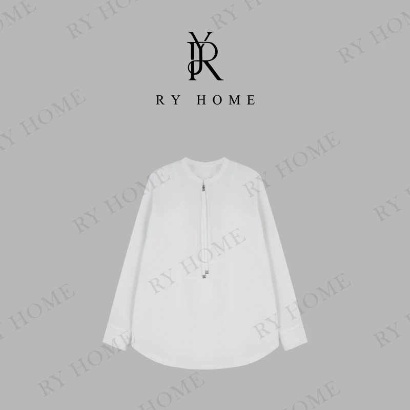 【容雨RYHOME】设计款半拉链长袖荷包领衬衫251C1324
