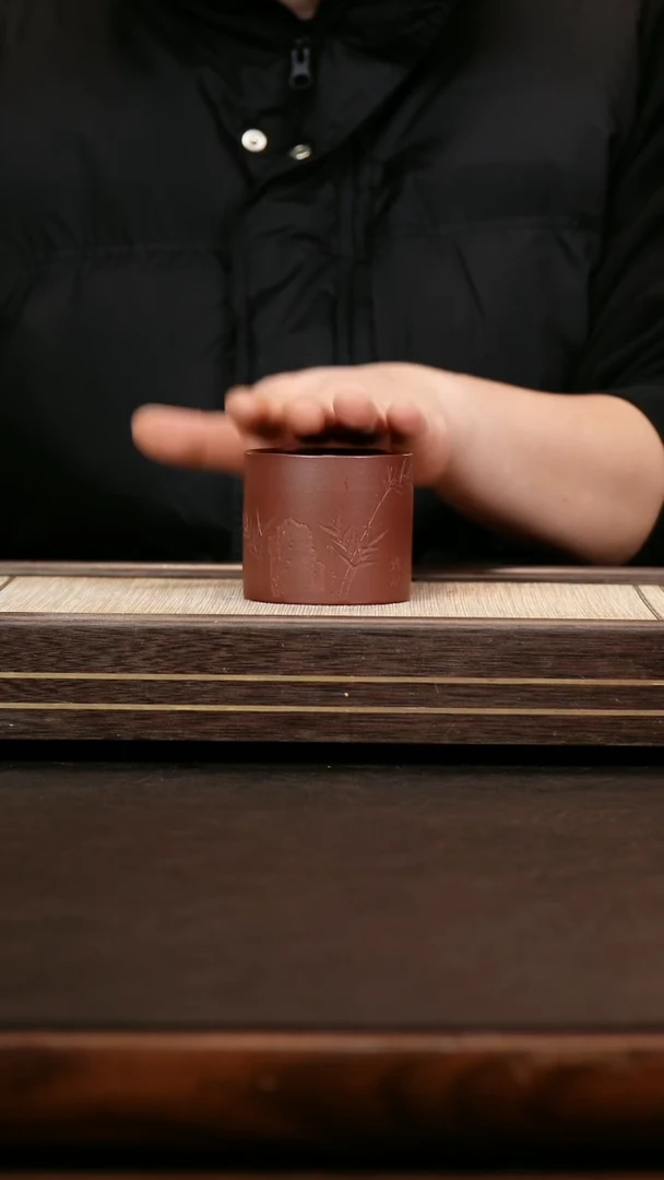 茶壶紫砂原矿 扳指杯 刻绘竹子