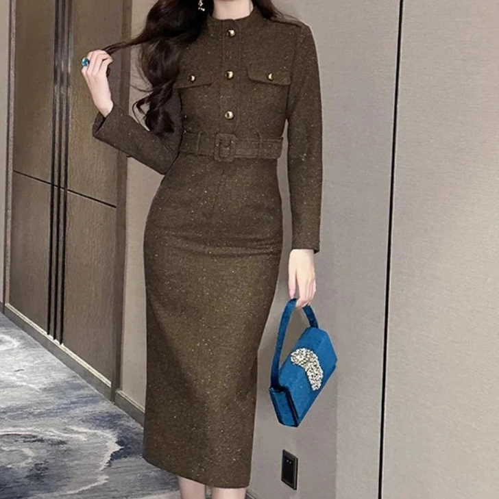 盛雅姿新款时尚气质小圆领气质连衣裙（裙长110左右）61150