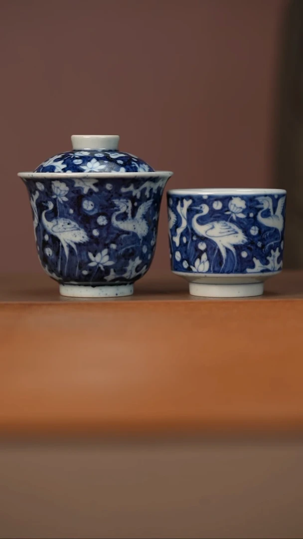陶瓷幽蓝溪堂撒蓝一路连科套组