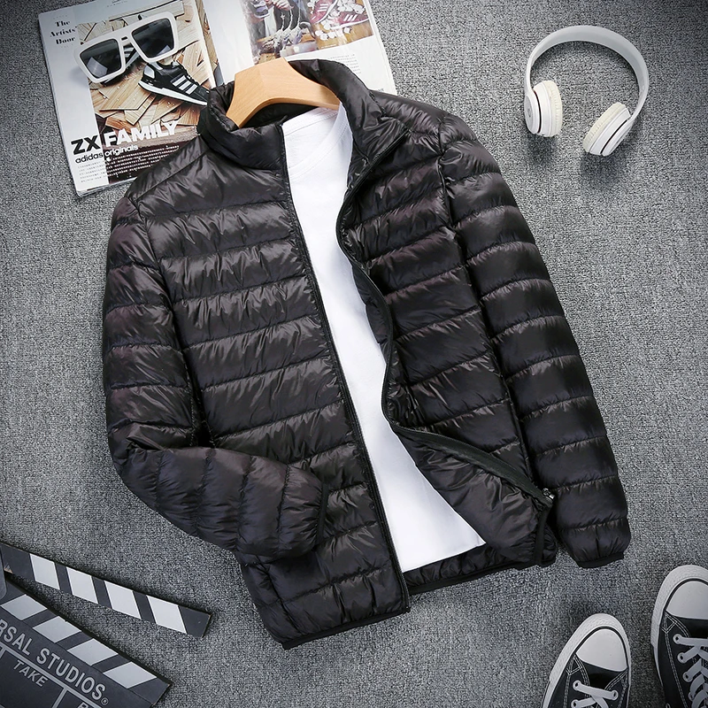 袅羽【平台补贴】白鸭绒羽绒服男轻薄款立领羽绒服外套修身保暖