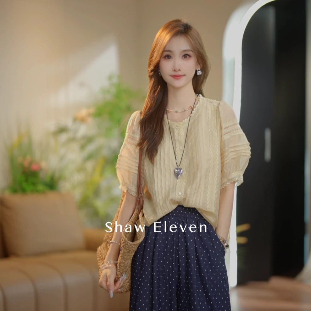 花园衫【Shaw Eleven】2025夏女装法式蕾丝花边淑女短袖衬衫88638