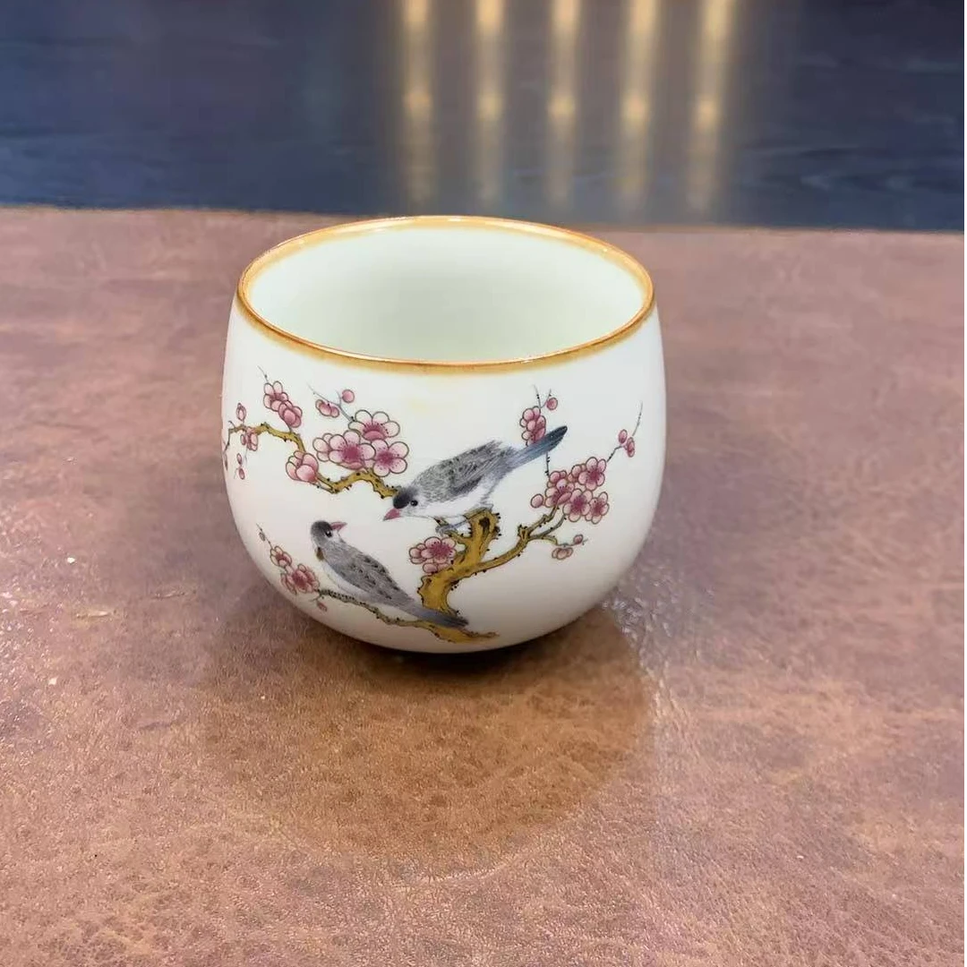 喜上眉梢主人杯（杯底带铜钱）带包