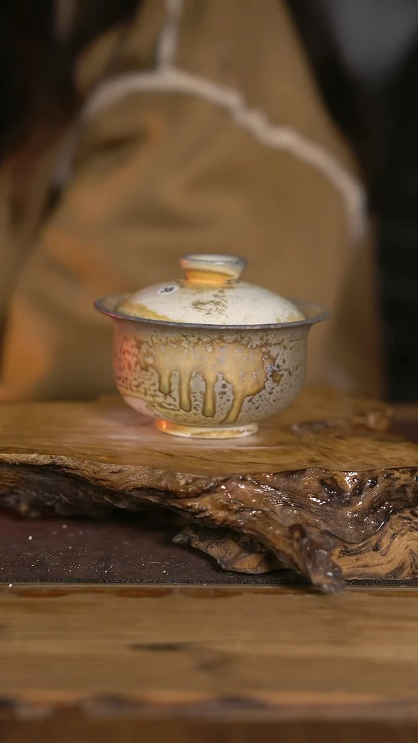景德镇纯柴烧 中白泥盖碗 38