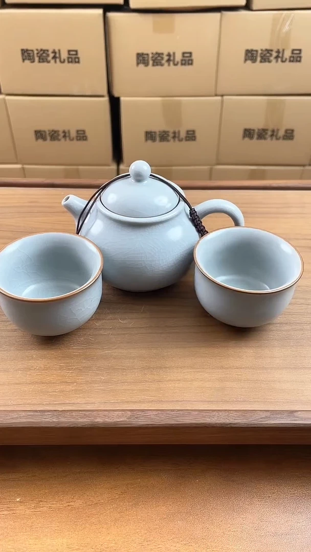 【闪购商品】瓷片福缘堂茶具甄选-素面潘壶带两禅定杯带壶绳