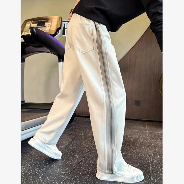 潮牌撞色卫裤男秋冬裤子重磅加厚弯刀男裤新款痞帅运动直筒休闲裤
