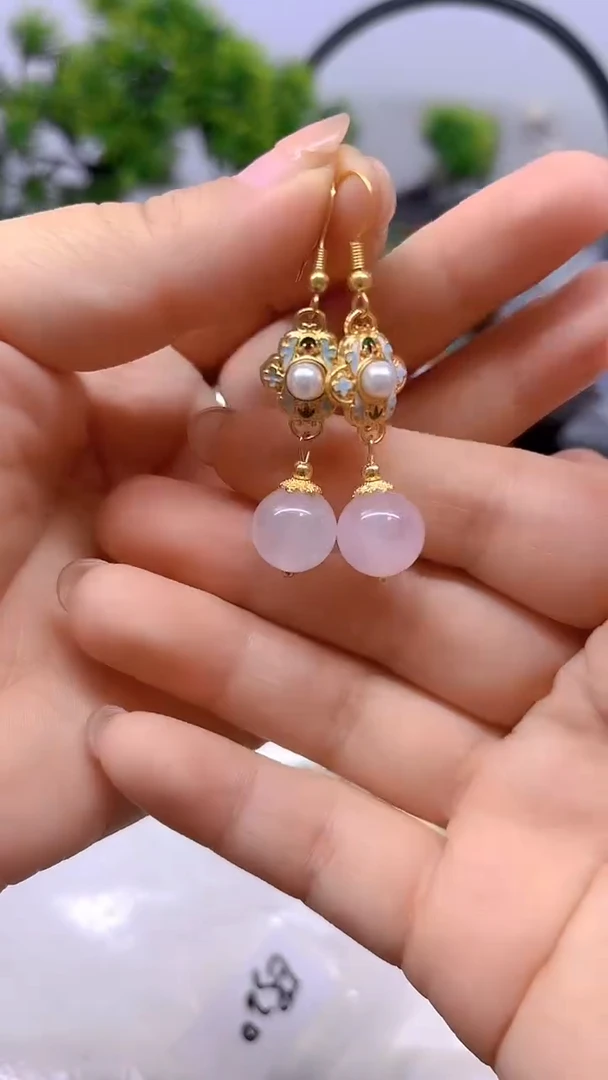 水晶耳饰14K金镶嵌DIY款E520