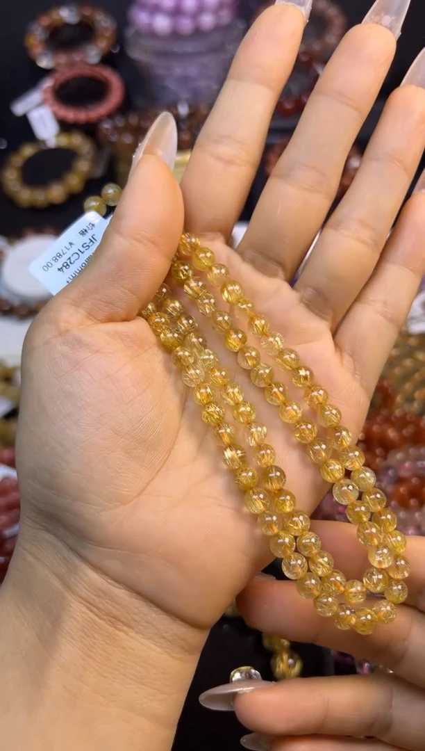 未镶嵌手串水晶常*金发晶三圈6mm+