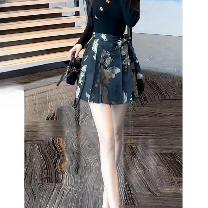 新中式中国风马面裙女春夏季新款高腰A字半身裙小个子显瘦短裙子