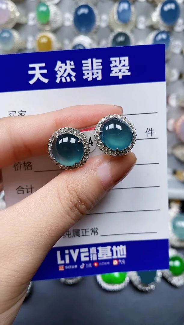 翡翠银S925镶嵌耳饰0165