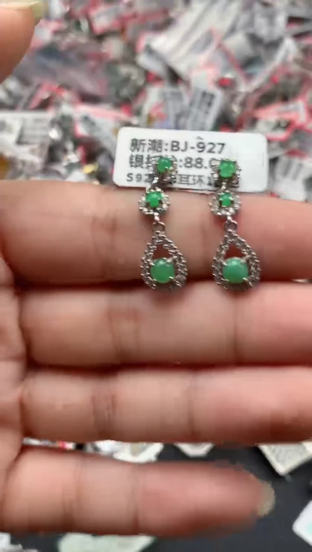 银S925镶嵌戒指翡翠天然A货缅甸翡翠