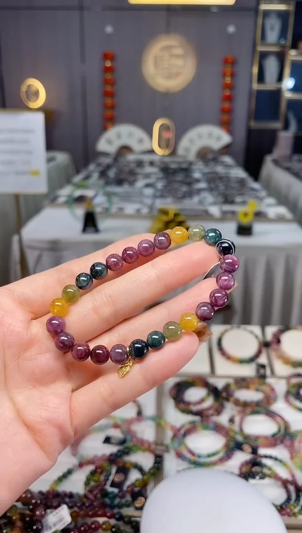 未镶嵌老矿碧玺色标彩虹单圈手串7mm+碧玺dan多样性发货一条