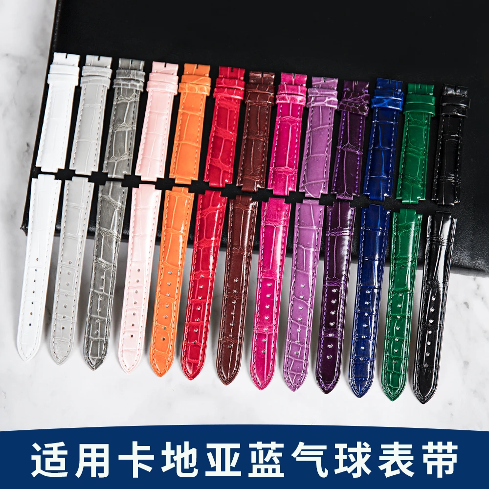 金鳄适用卡地亚蓝气球鳄鱼皮表带真皮定制手表带凸口皮表带