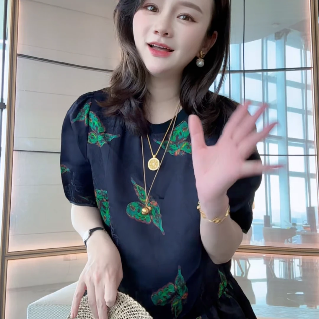 【丝芙玉禄】（F944）重工显瘦时尚百搭宽松半袖蝴蝶t恤上衣