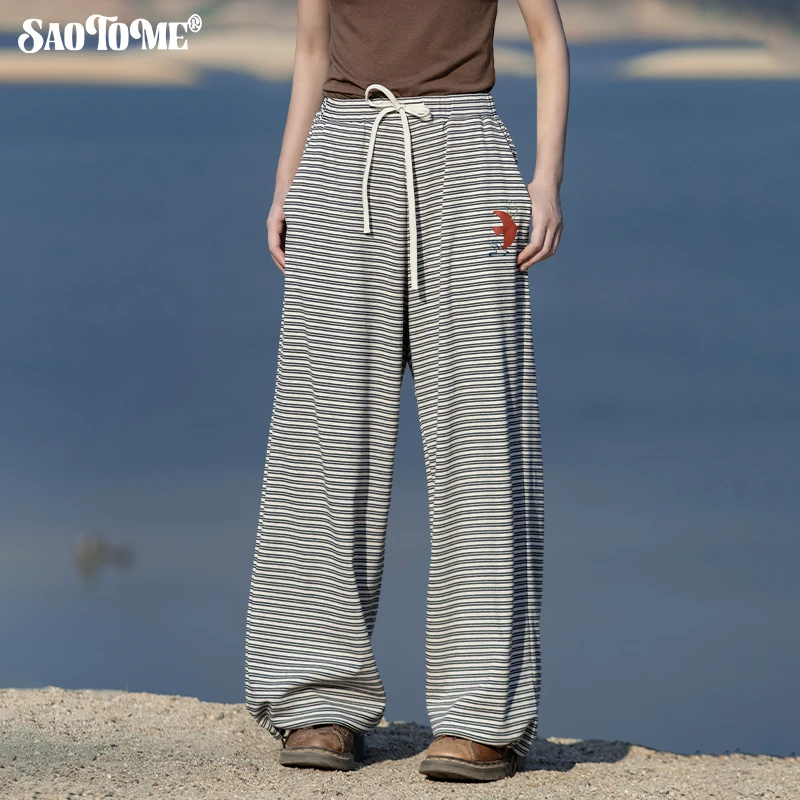 早乙女惠子「飞鸟系列」saotome 日系条纹针织休闲印花家居长裤2230