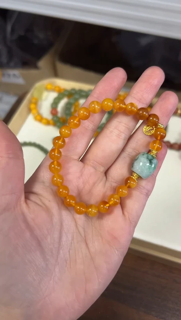 未镶嵌蜜蜡手链鸡油红蜜蜡翡翠款手串[1349]