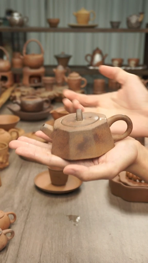 老岩泥粗陶 八方壶 150ml