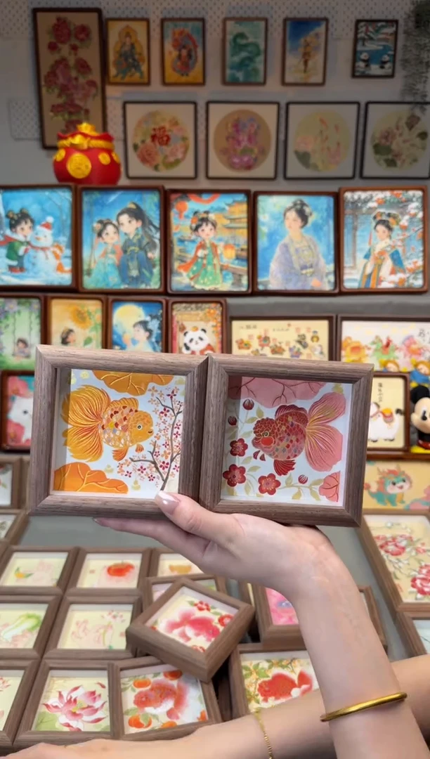 国画桂花小鱼 桃花小鱼 一组12