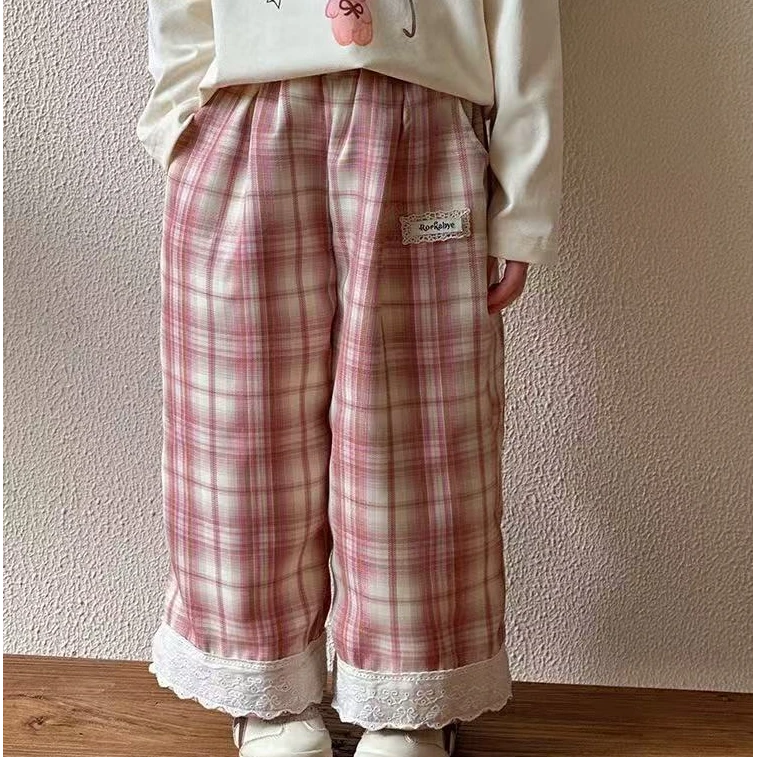 2025春季新款韩版格子百搭阔腿裤025