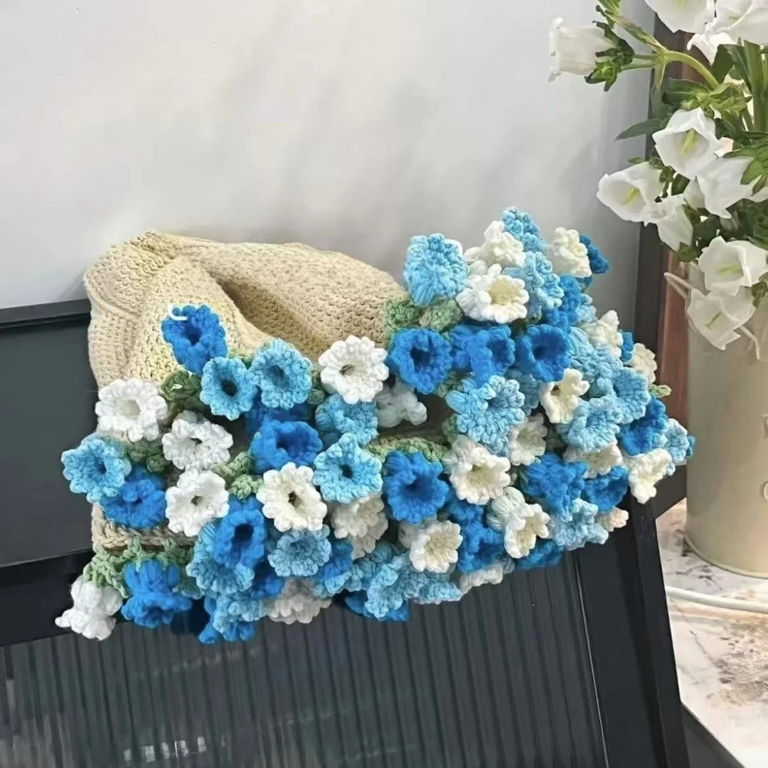 玫瑰花毯子自织4股精梳棉材料包钩织毛毯花束毯子手工diy钩针编织