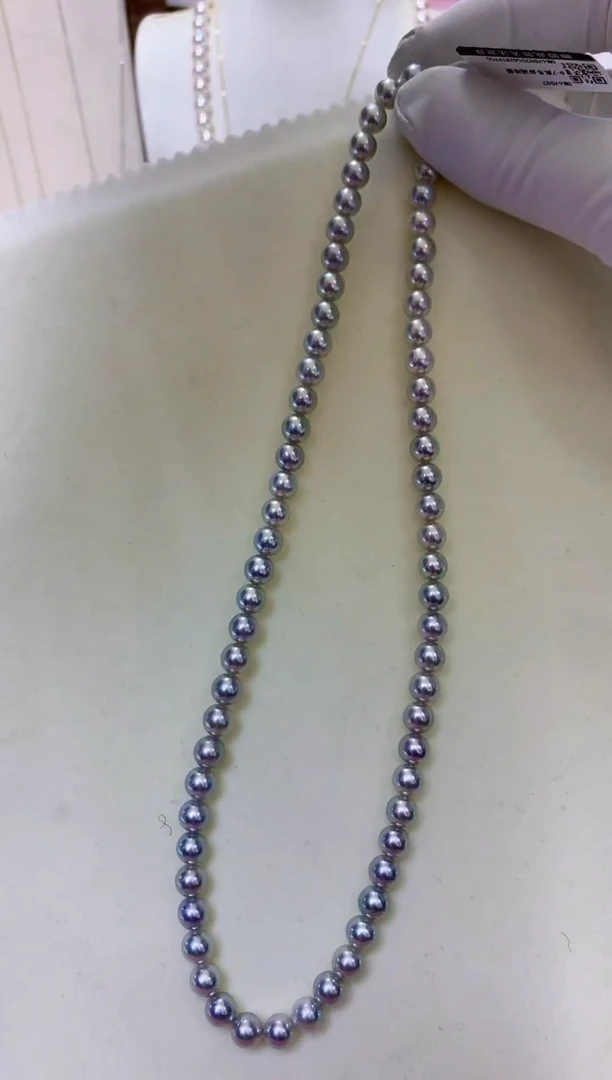 银S925镶嵌海水珍珠饰品6-6.5真多麻色满珠链