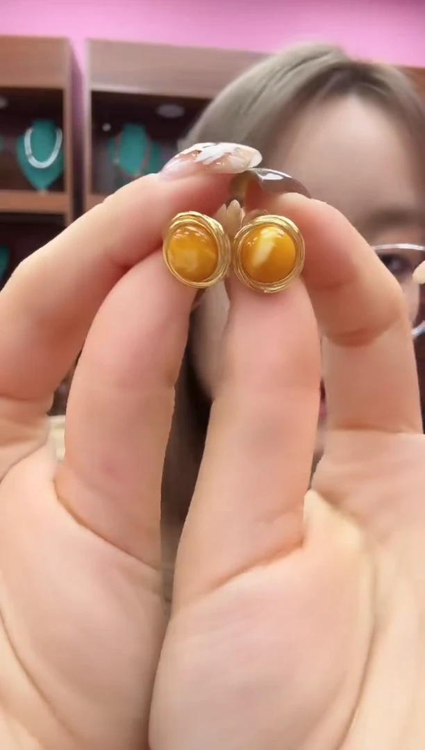 蜜蜡未镶嵌耳饰耳钉