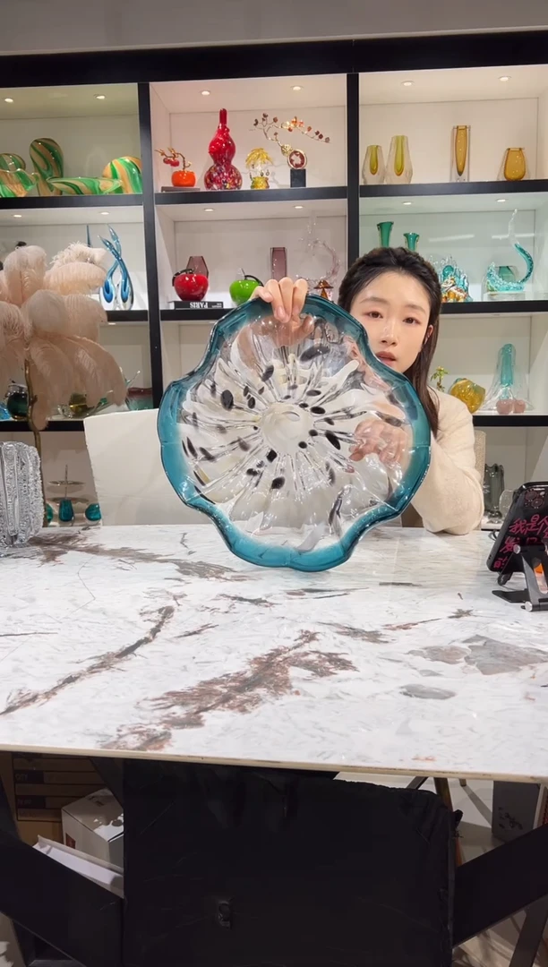 蓝色荷叶果盘 现货