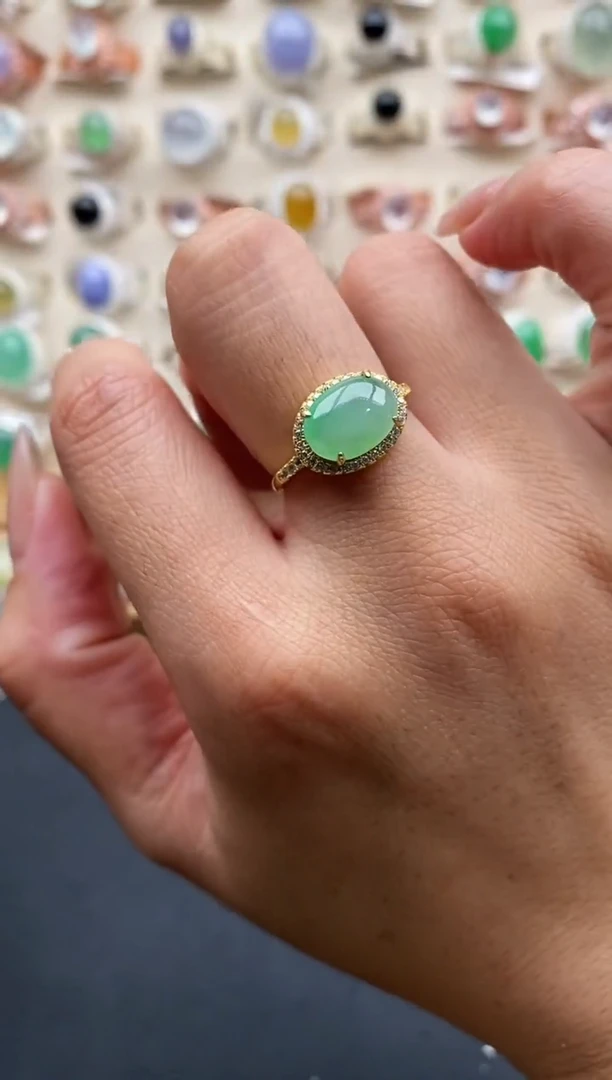 银S925镶嵌戒指翡翠缅甸天然A货翡翠22 6-4