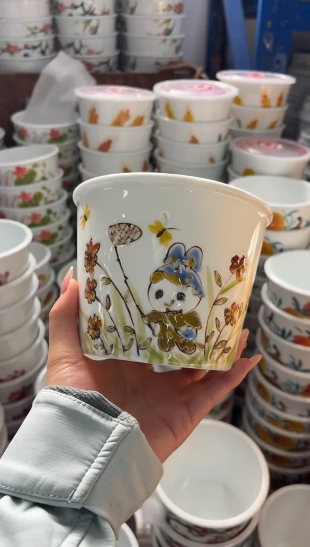 瓷片景德镇高温陶瓷食品级手绘釉中彩-泡面桶