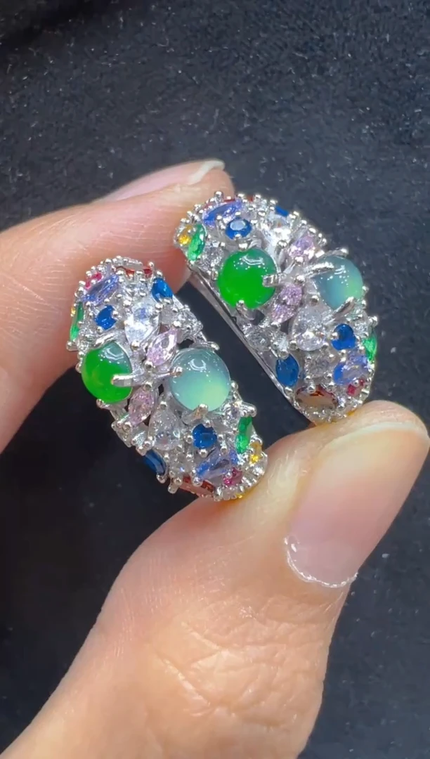 银S925镶嵌翡翠耳饰多样性团购发一件