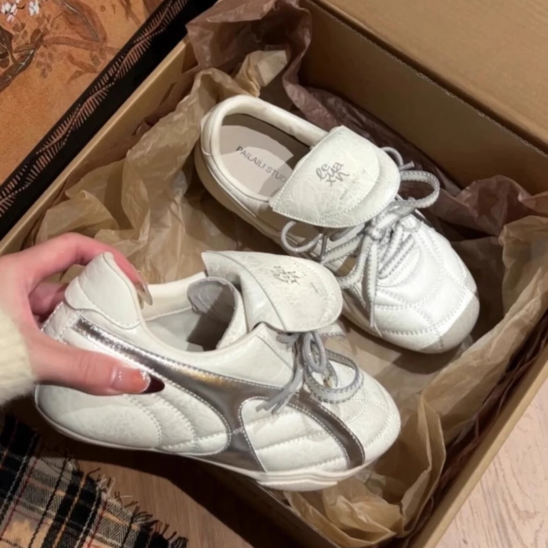 小众翻盖德训鞋女2025春季新款复古百搭阿甘鞋休闲小白鞋软底板鞋