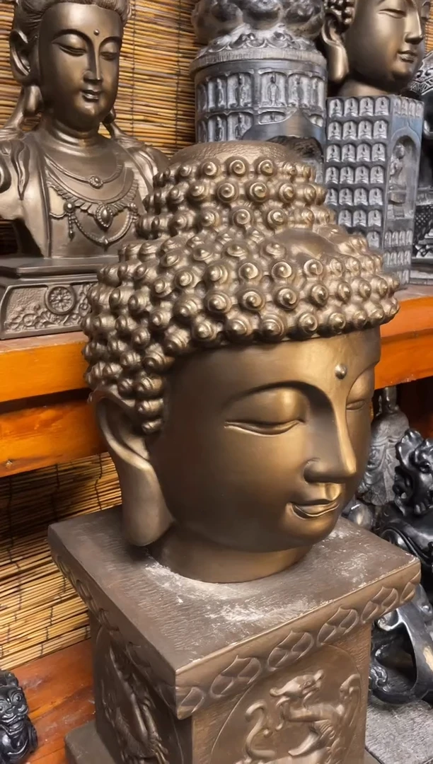 石材天然青石雕刻40佛头