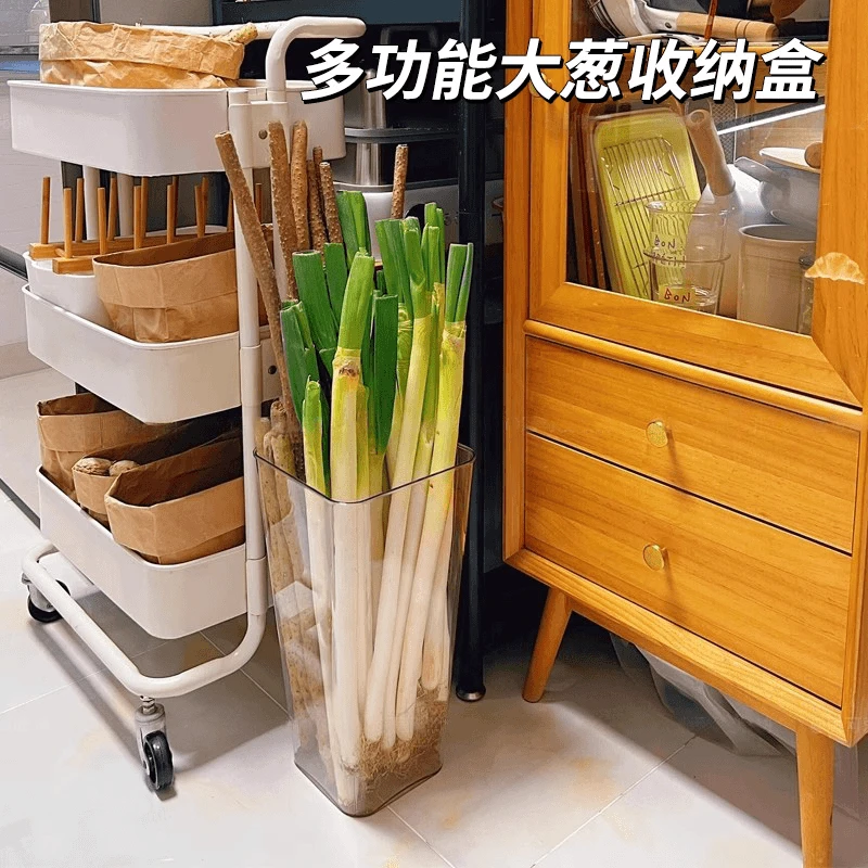 洛诺兔多功能大葱收纳盒铁棍山药透明收纳桶厨房姜蒜大容量整理筒